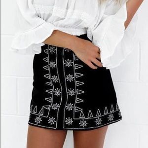 Suede Embroidered Skirt